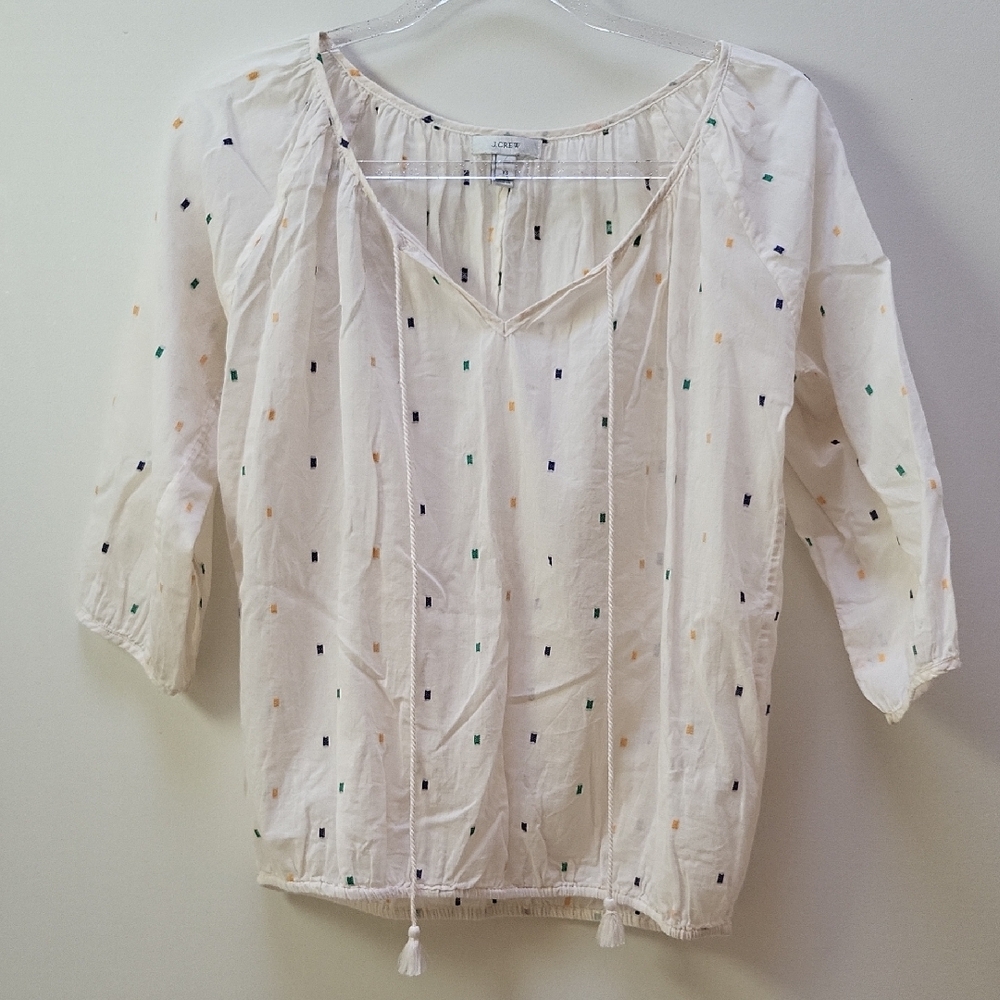 J. Crew Ivory Dot Peasant Top, XS